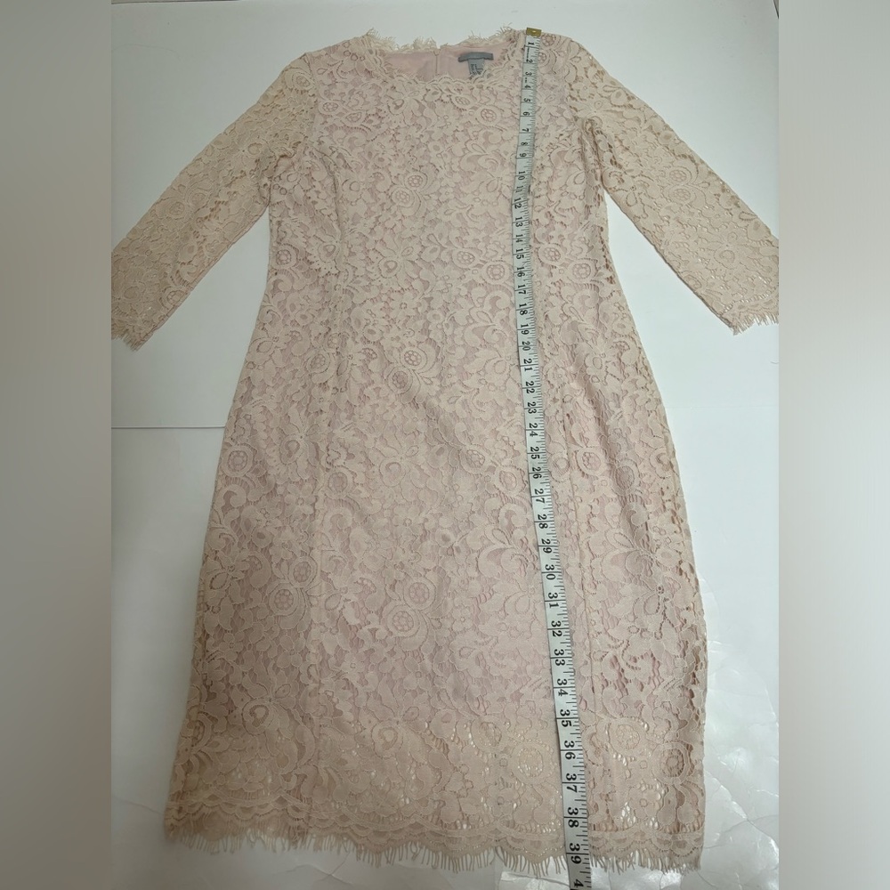 Forever 21 pink white eyelash lace 3/4 sleeve dress sz M medium midi wedding - Picture 6 of 13